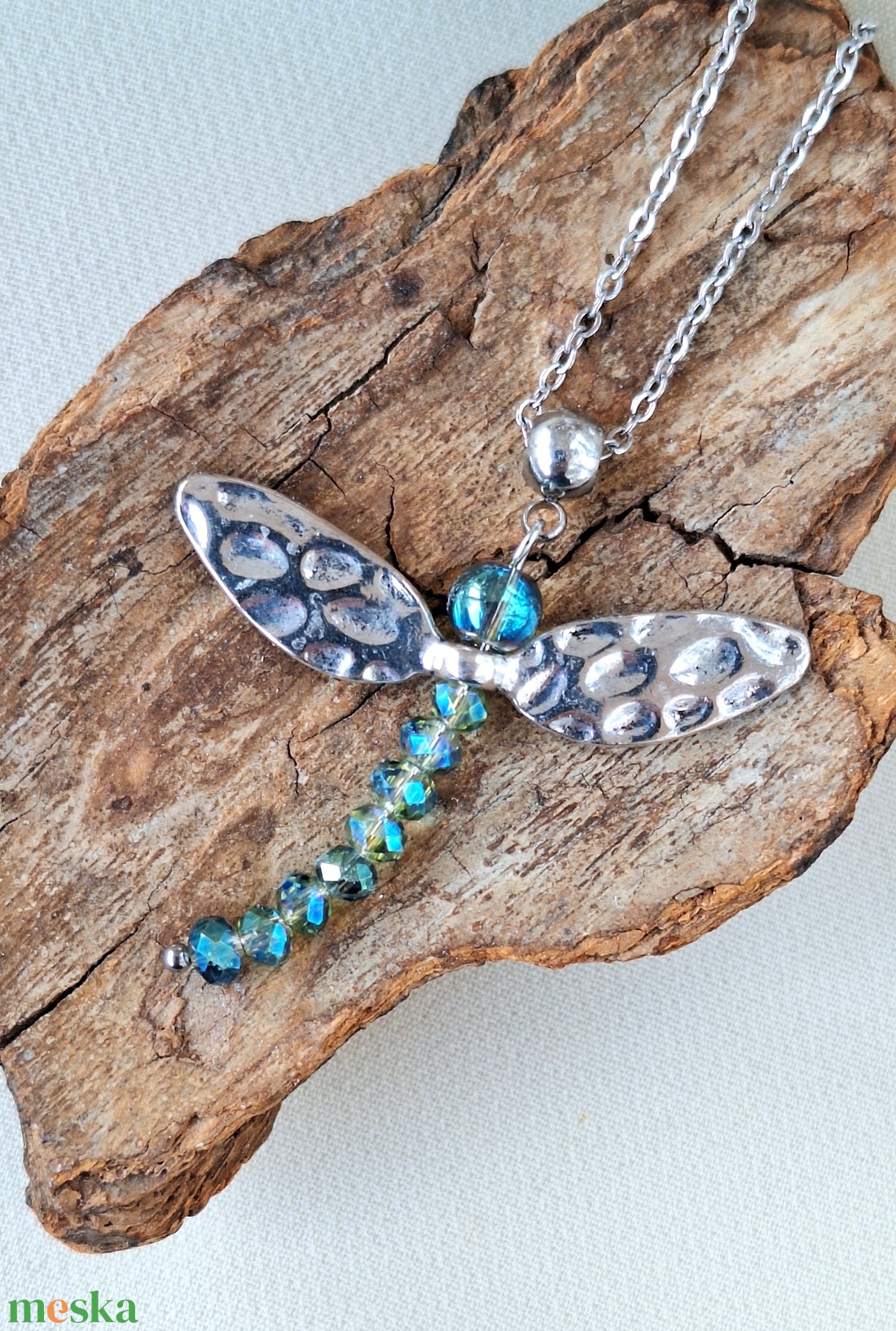 Szitakötő medálos acél nyaklánc - ékszer - nyaklánc - medálos nyaklánc - Meska.hu