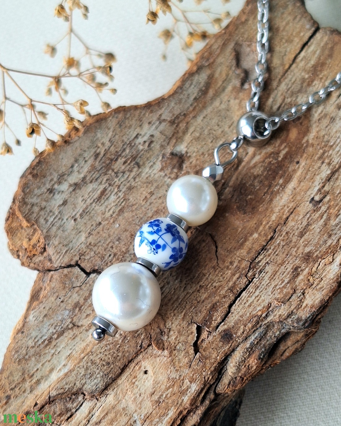 Kagylógyöngy medál acél láncon - ékszer - nyaklánc - medálos nyaklánc - Meska.hu