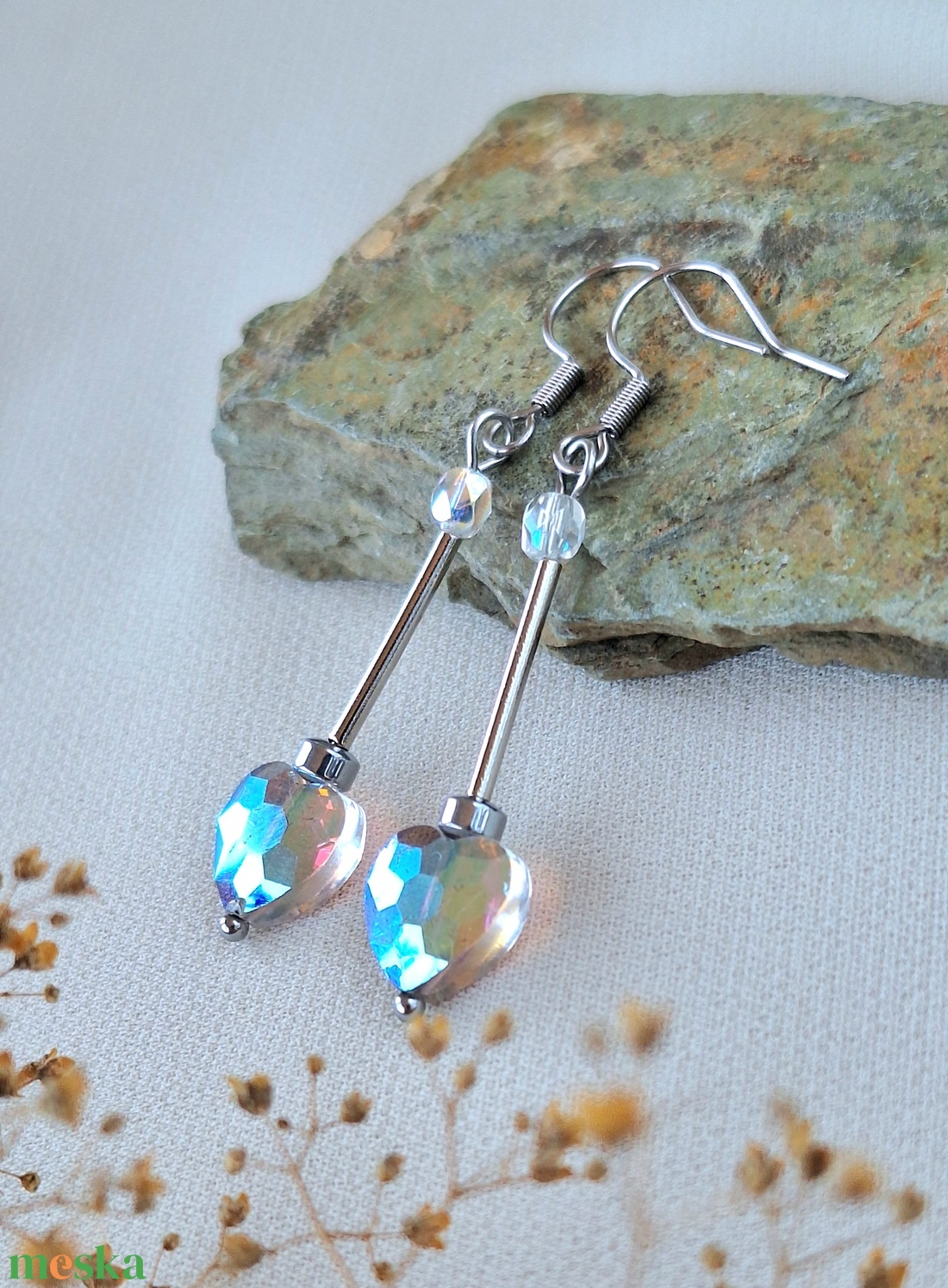 Csillogó acél fülbevaló - ékszer - fülbevaló - lógó fülbevaló - Meska.hu
