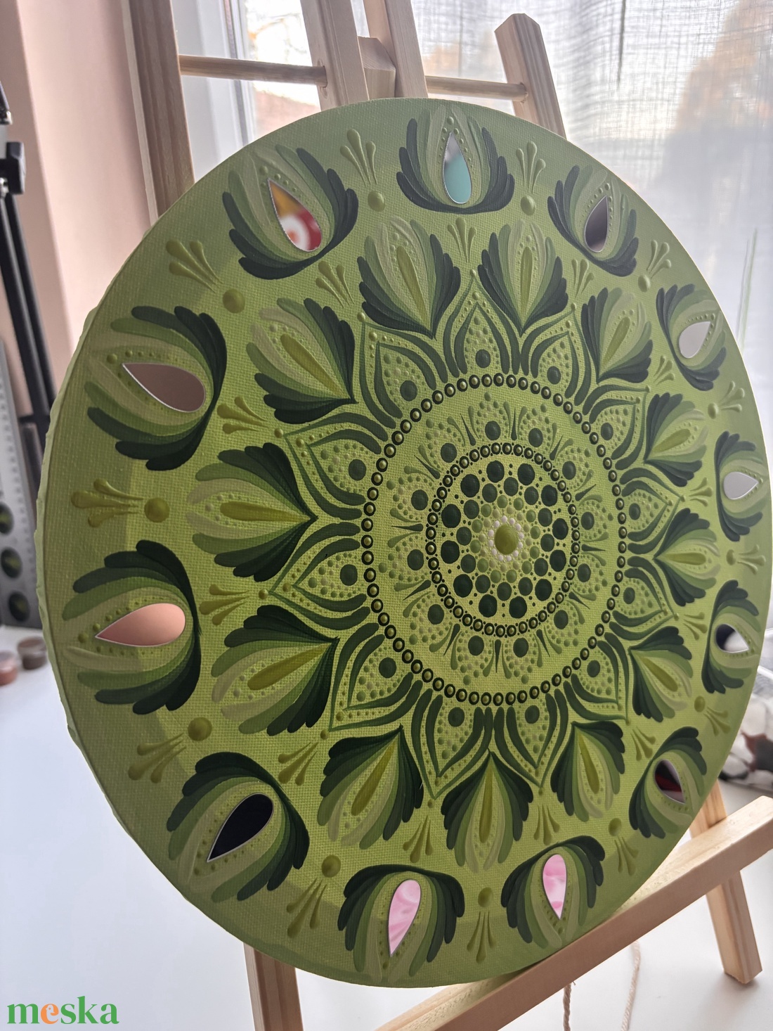 Zöld mandala - művészet - festmény - akril - Meska.hu