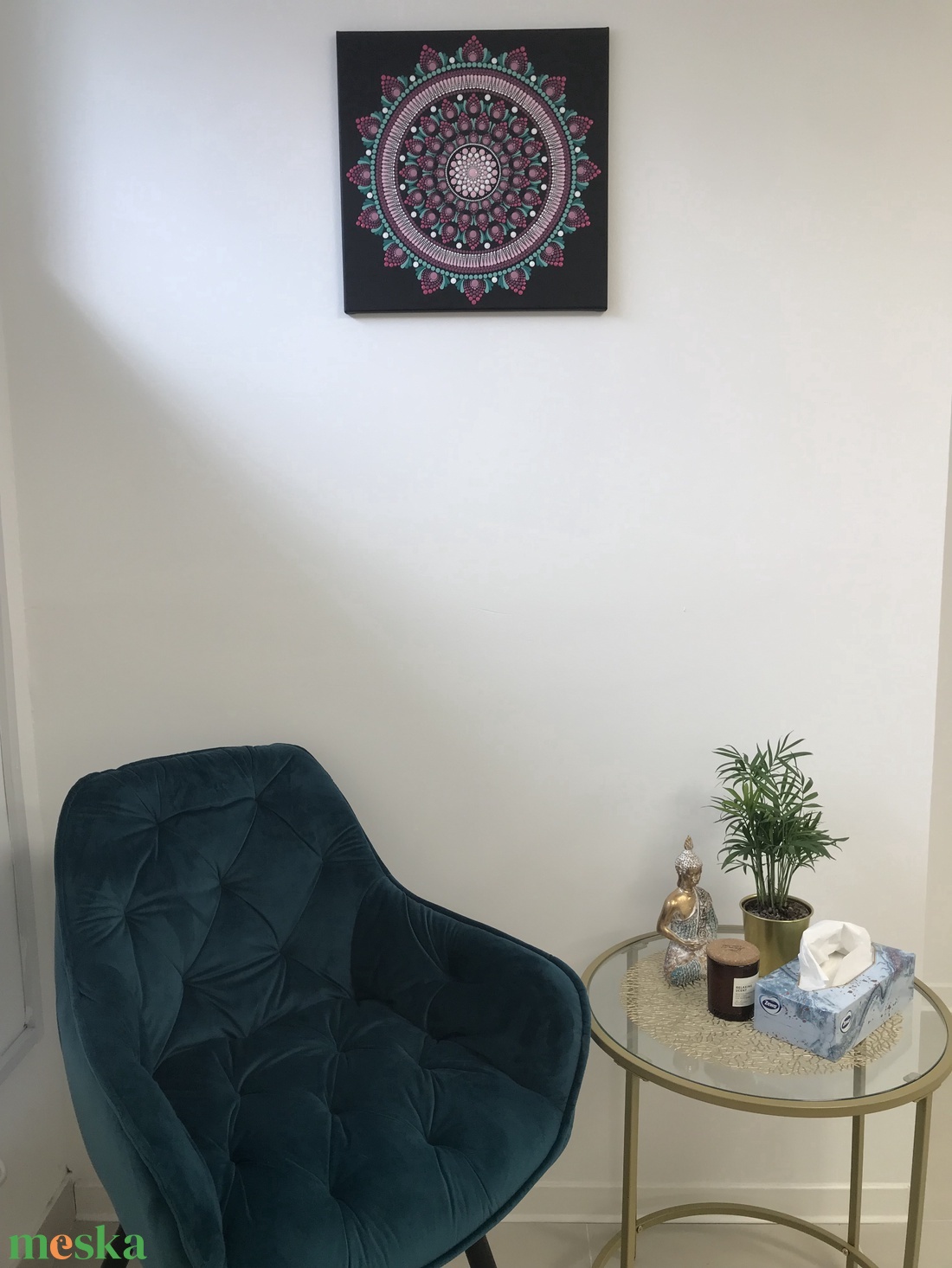 Türkiz-rózsaszín Mandala - művészet - festmény - akril - Meska.hu