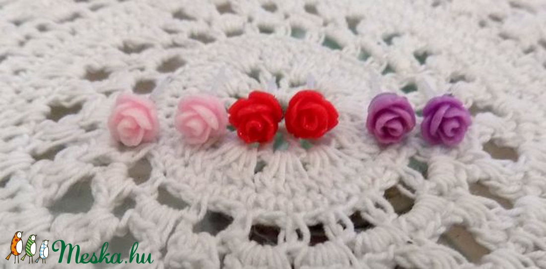 3 pár rózsás fülbevaló fémmentes -  - Meska.hu