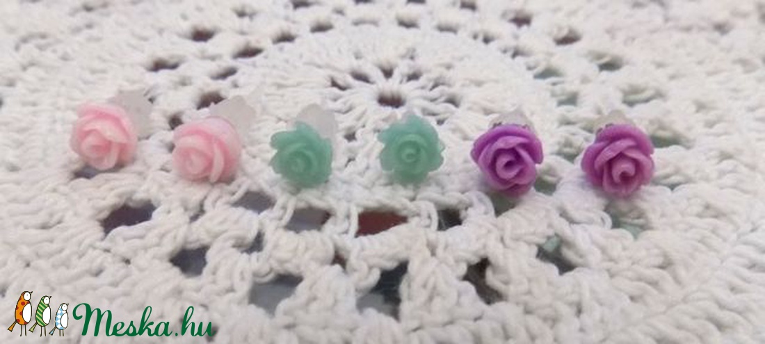 3 pár rózsás fülbevaló fémmentes robinedina részére -  - Meska.hu