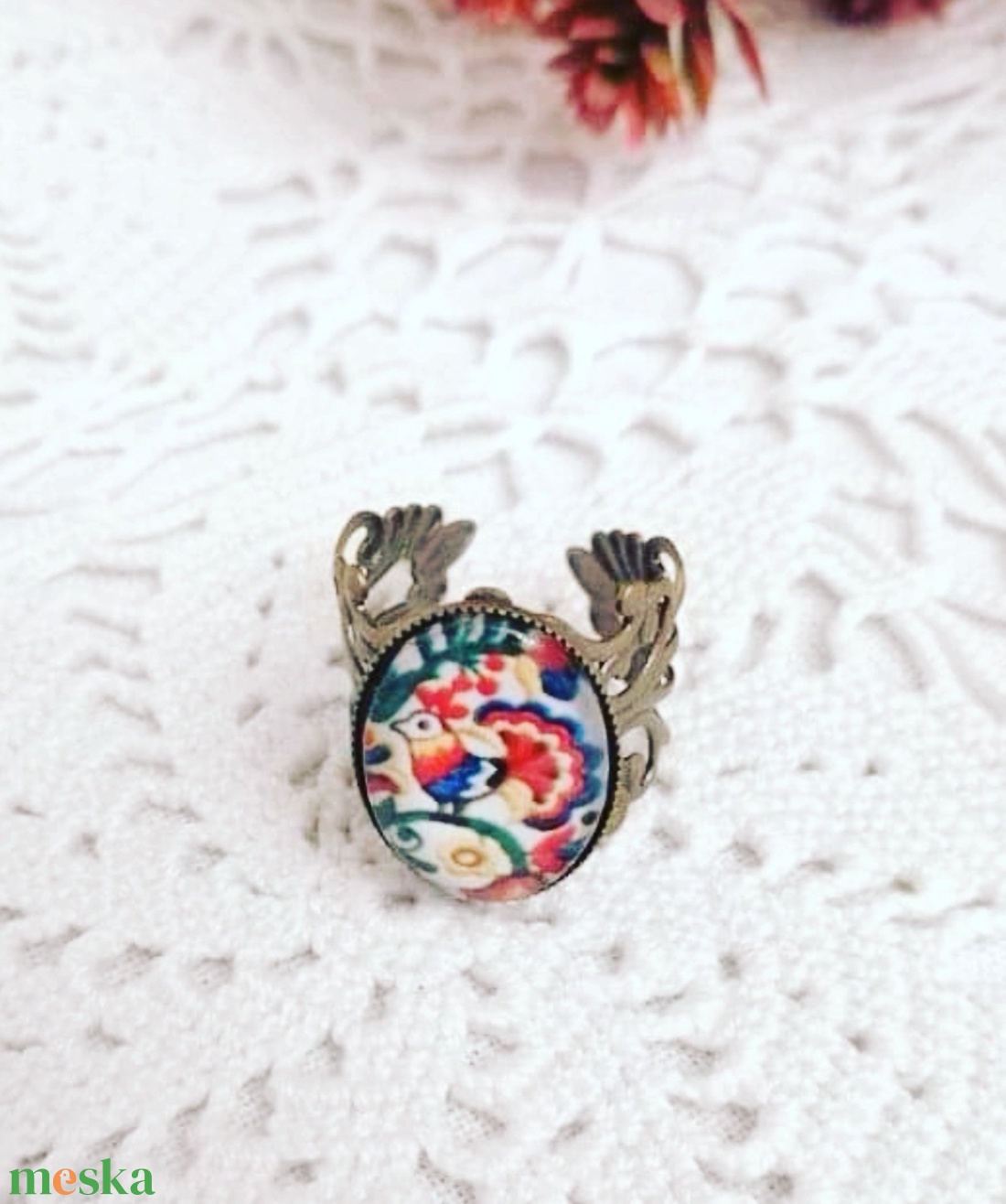 Rábaközi mintás gyűrű - ékszer - gyűrű - üveglencsés gyűrű - Meska.hu