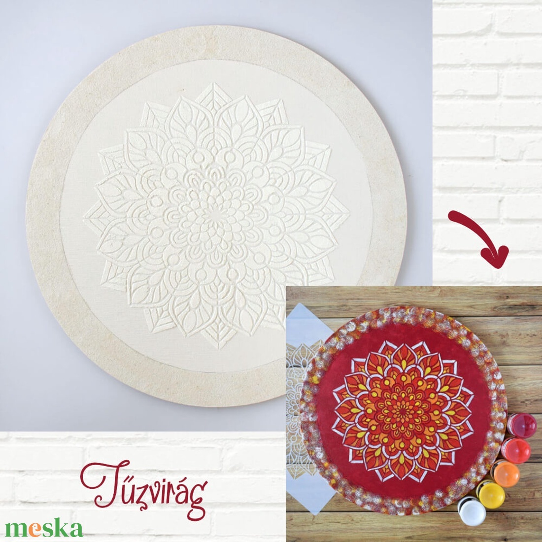 Mandala 40 cm-es, festenivaló, domborműves alap Tűzvirág - diy (csináld magad) - egységcsomag - Meska.hu Mandala 40 cm-es, festenivaló, domborműves alap Tűzvirág - diy (csináld magad) - egységcsomag - Meska.hu