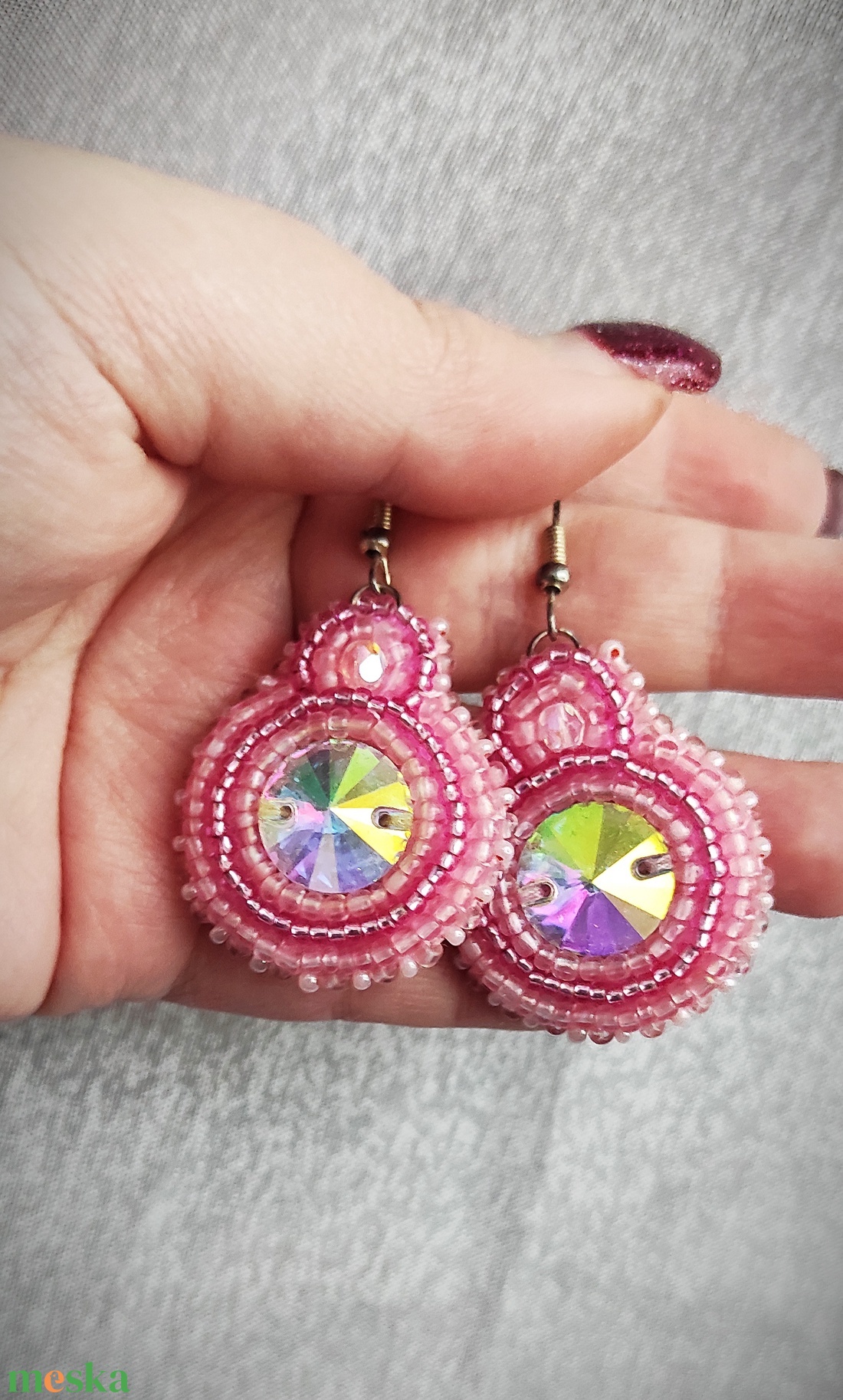 Karina fülbevaló (rózsaszín)  - ékszer - fülbevaló - lógós kerek fülbevaló - Meska.hu