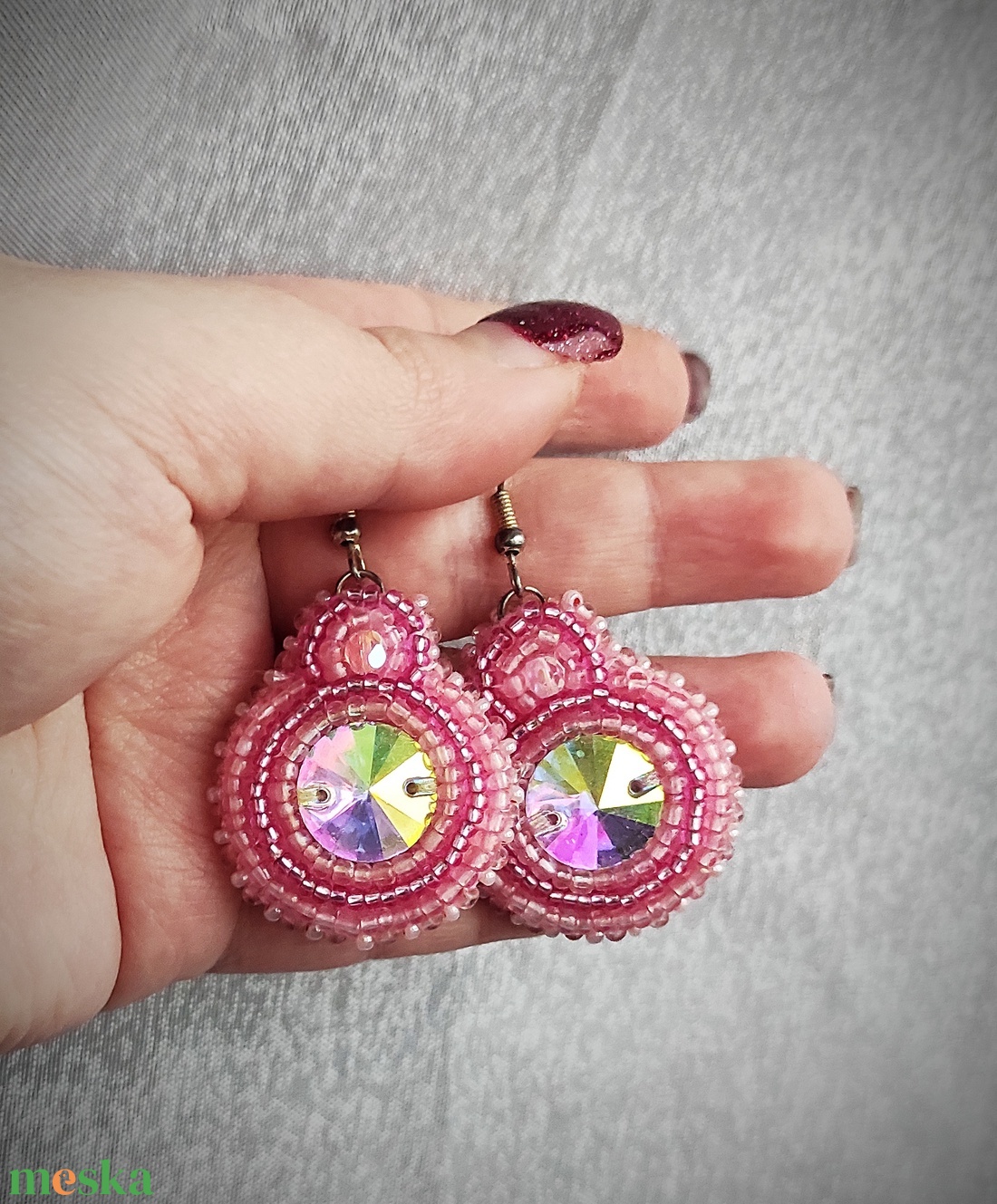 Karina fülbevaló (rózsaszín)  - ékszer - fülbevaló - lógós kerek fülbevaló - Meska.hu