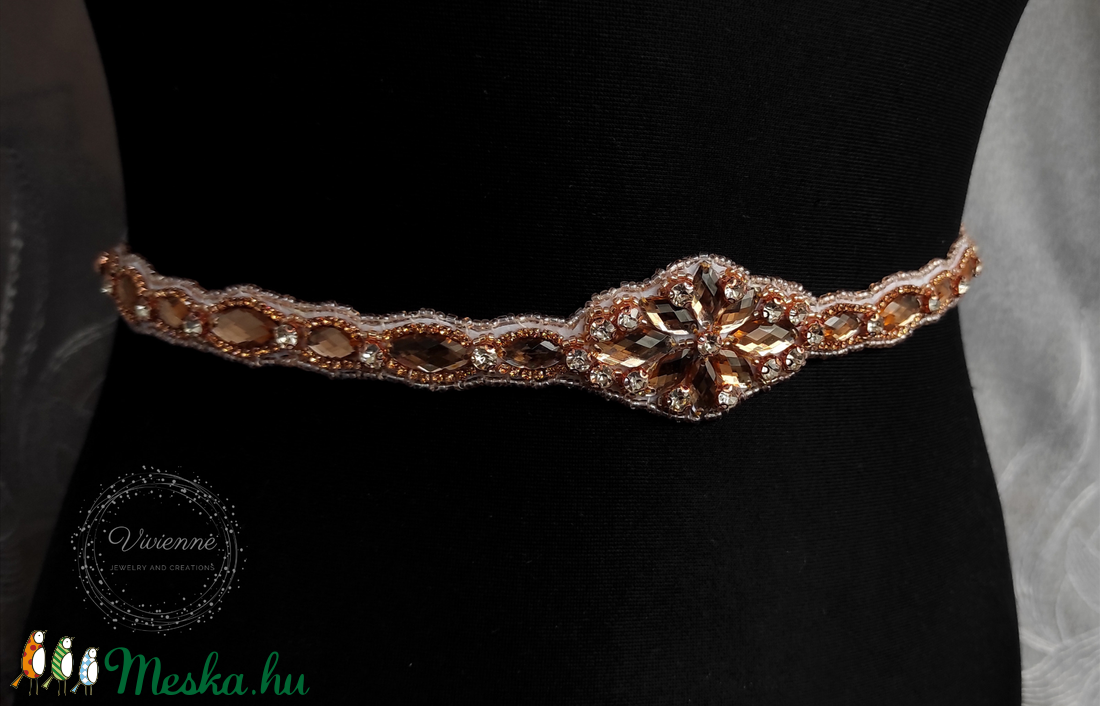 Zaya rosegold menyasszonyi öv - esküvő - kiegészítők - öv & pánt - Meska.hu