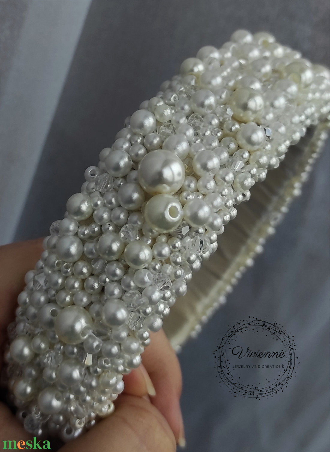 Amanda gyöngyös hajpánt - esküvő - hajdísz - hajpánt - Meska.hu