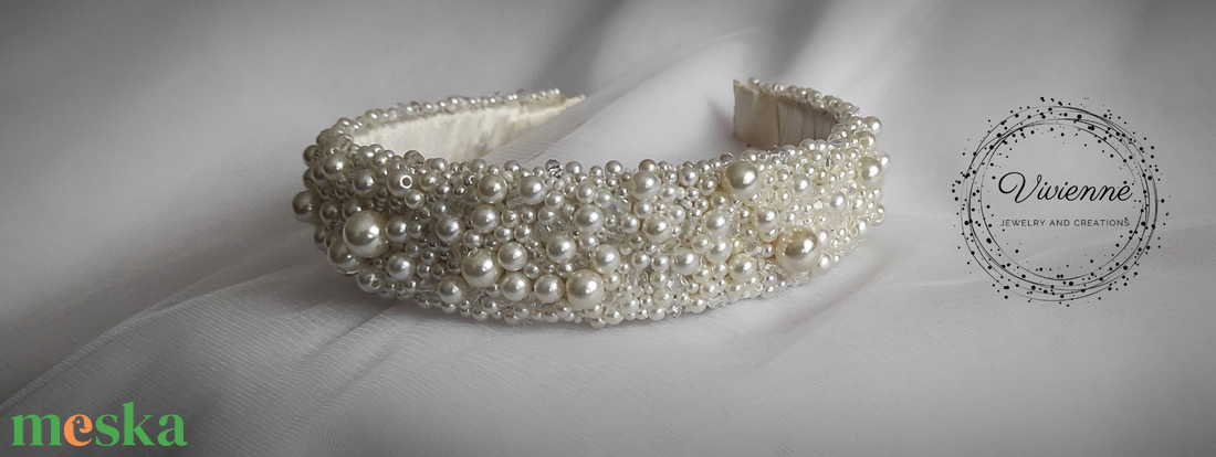 Amanda gyöngyös hajpánt - esküvő - hajdísz - hajpánt - Meska.hu