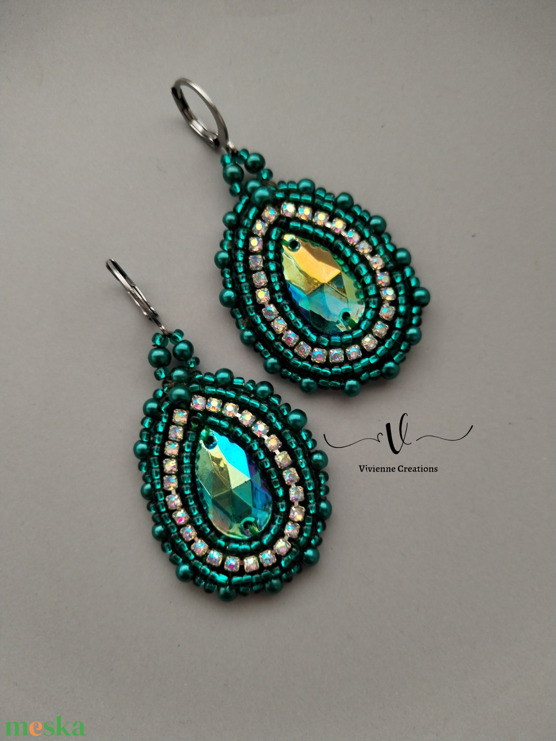 Sparkle emerald fülbevaló - ékszer - fülbevaló - lógó csepp fülbevaló - Meska.hu