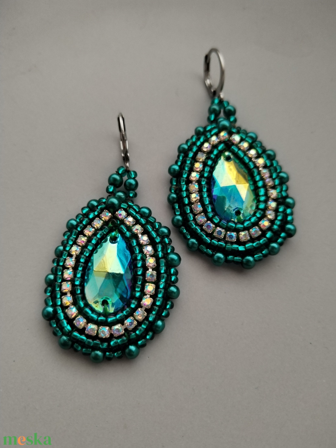 Sparkle emerald fülbevaló - ékszer - fülbevaló - lógó csepp fülbevaló - Meska.hu