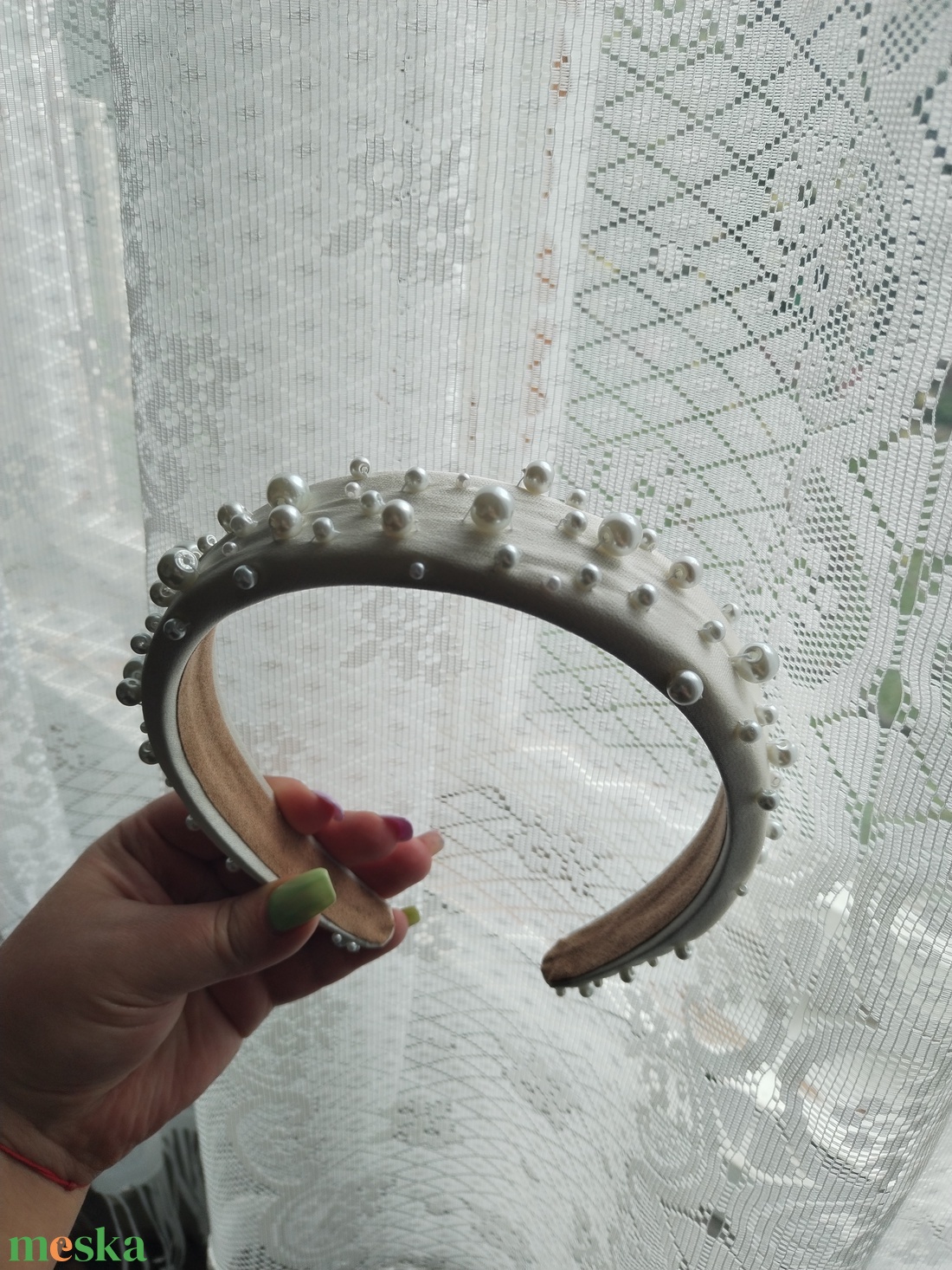 Gyöngyös hajpánt - esküvő - hajdísz - hajpánt - Meska.hu