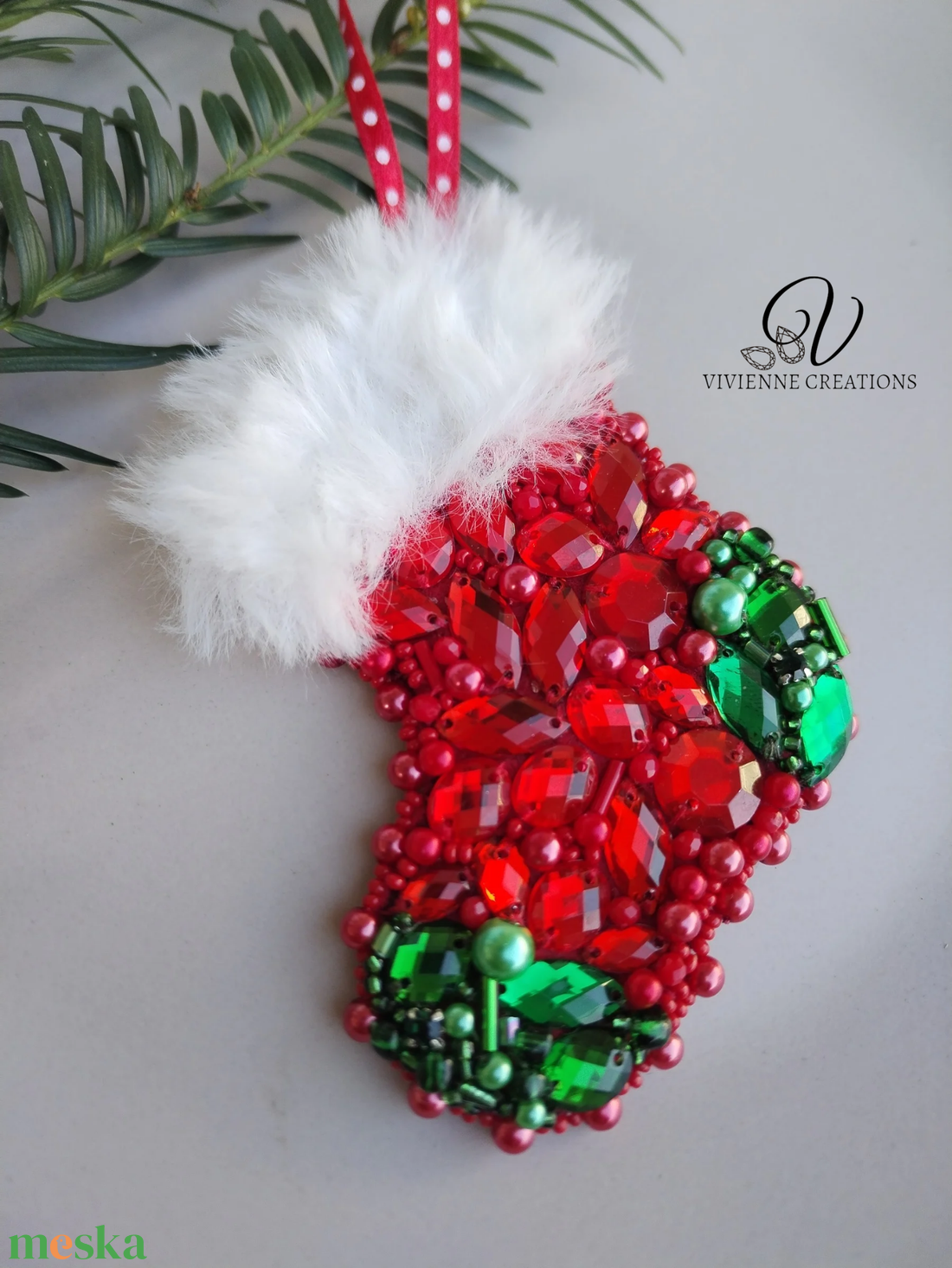 Karácsonyi dísz - kis zokni - karácsony - karácsonyi lakásdekoráció - karácsonyfadíszek - Meska.hu