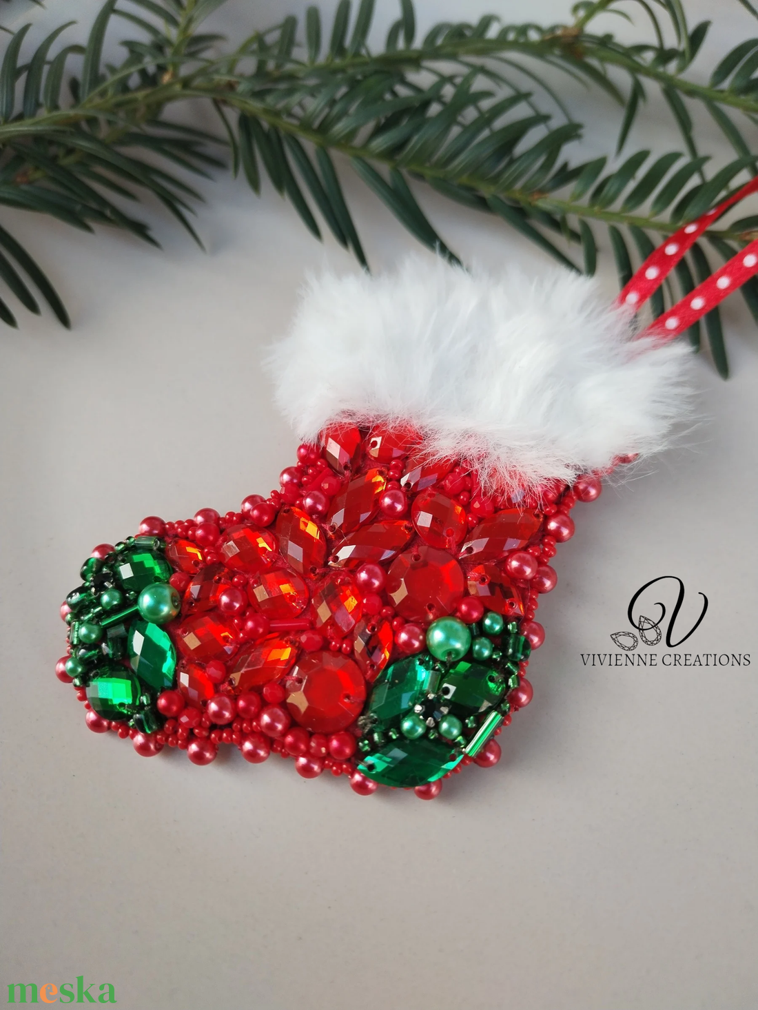 Karácsonyi dísz - kis zokni - karácsony - karácsonyi lakásdekoráció - karácsonyfadíszek - Meska.hu