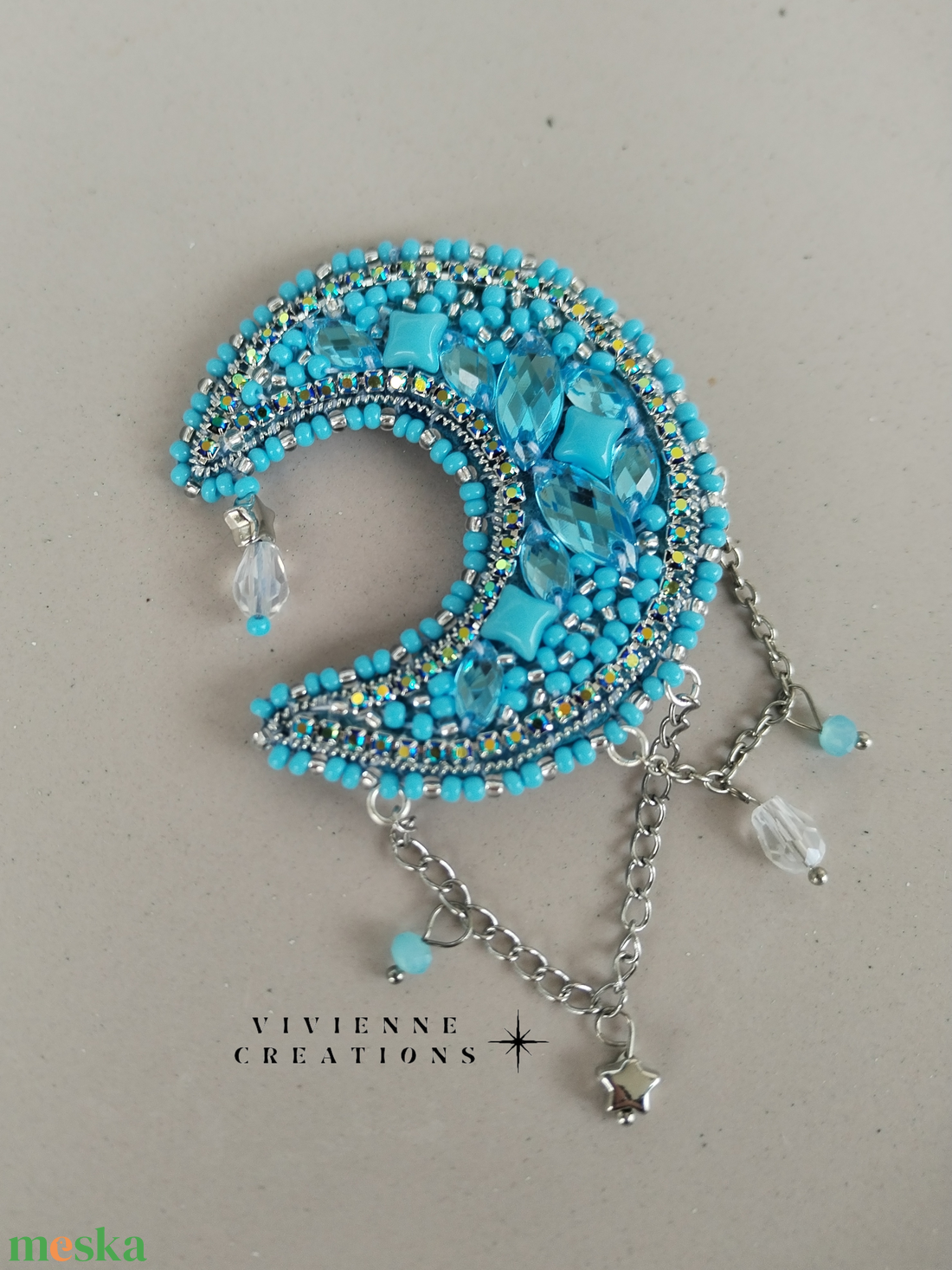 Moon Era bross kék - ékszer - kitűző és bross - Meska.hu