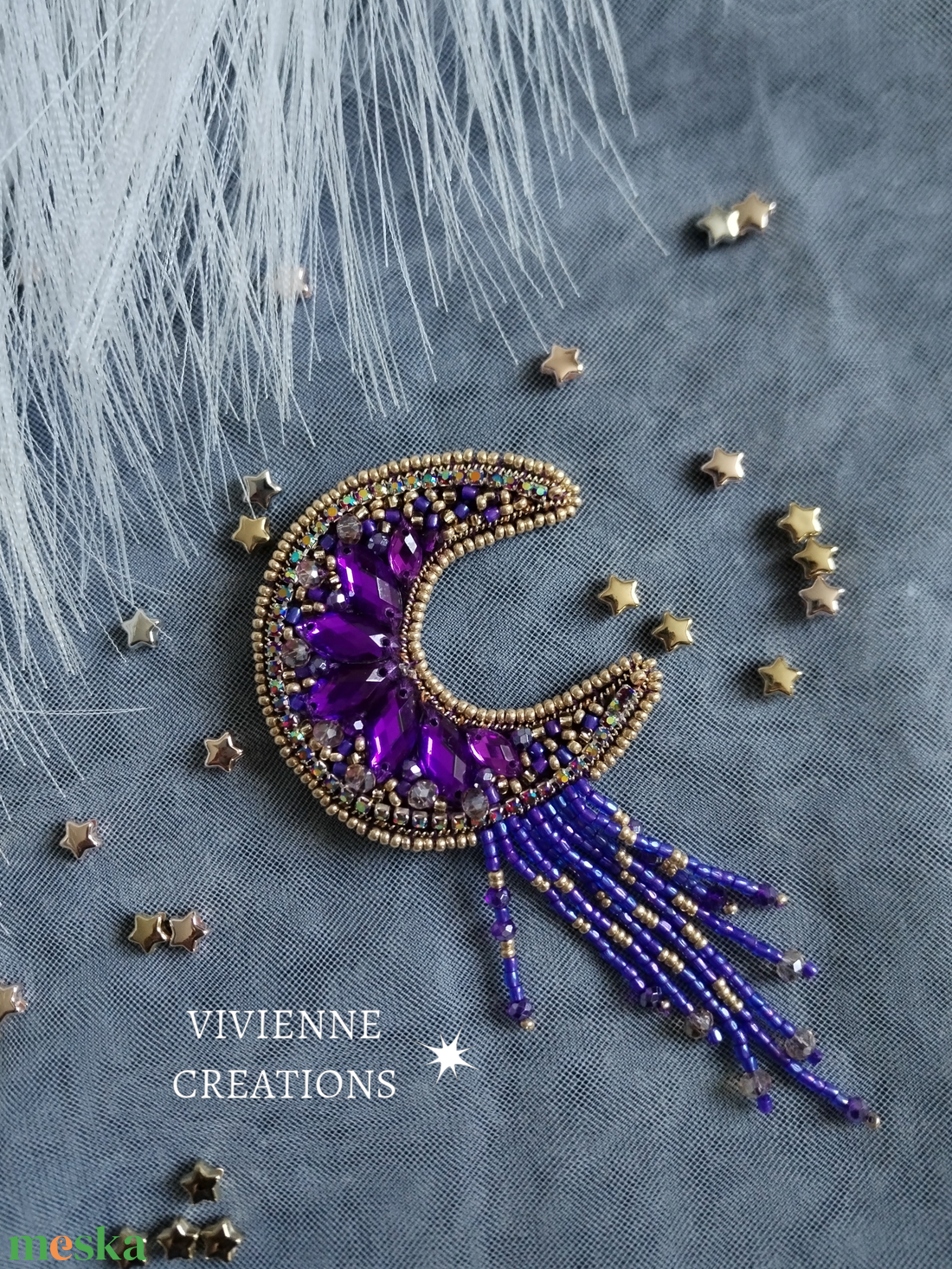 Moon Era bross lila - ékszer - kitűző és bross - Meska.hu