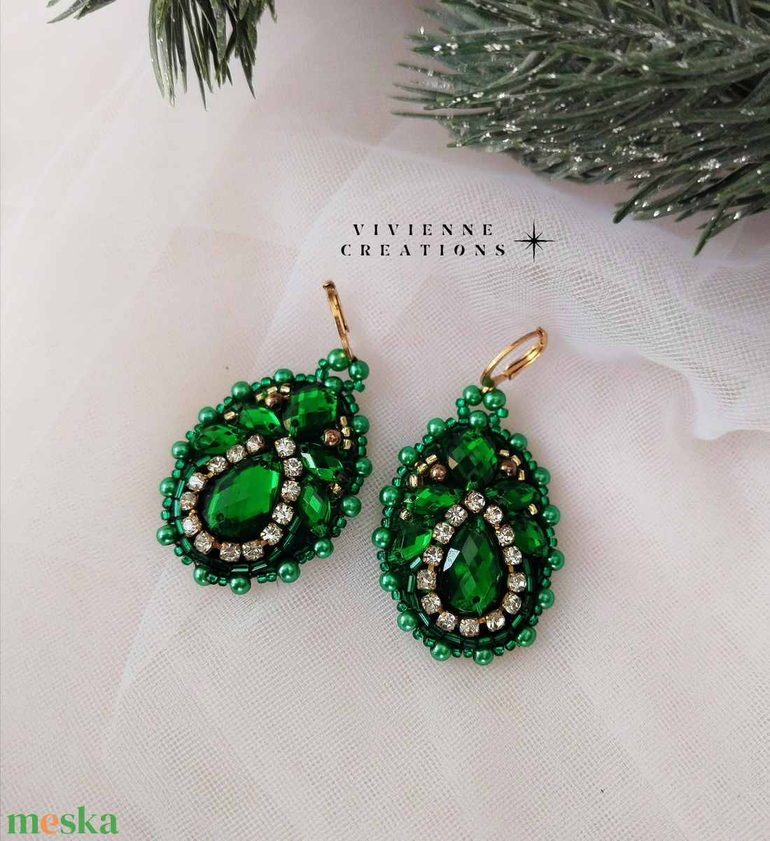 Sparkle green fülbevaló - ékszer - fülbevaló - lógó fülbevaló - Meska.hu