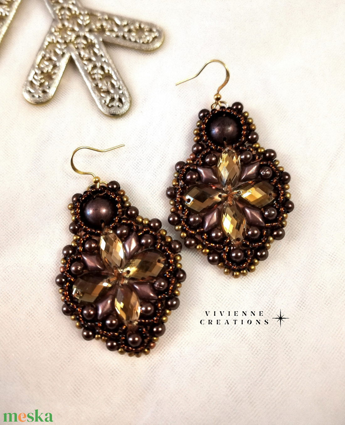 Selithra fülbevaló-barna - ékszer - fülbevaló - lógó fülbevaló - Meska.hu