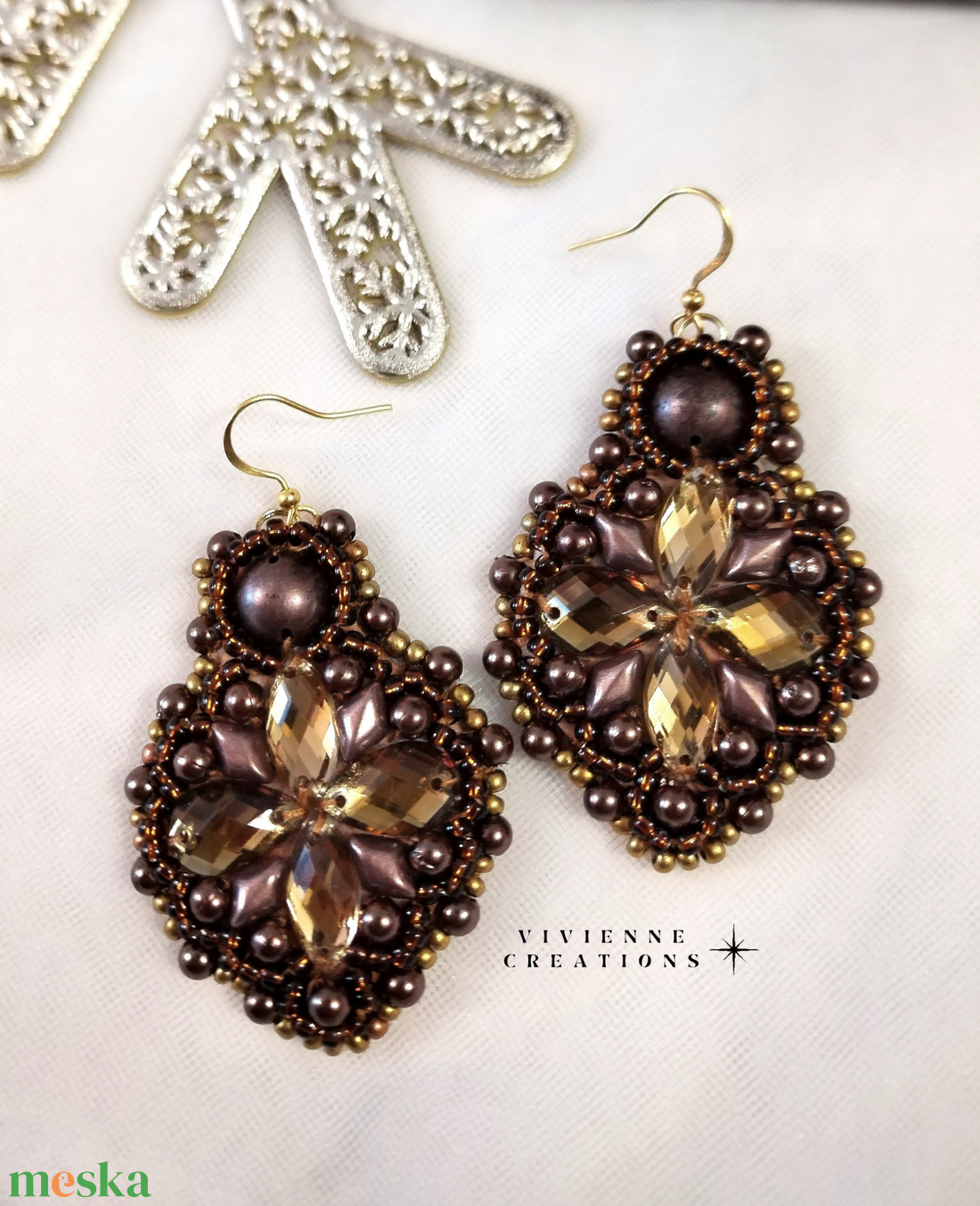 Selithra fülbevaló-barna - ékszer - fülbevaló - lógó fülbevaló - Meska.hu