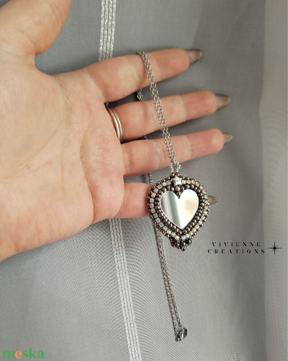 Xénia tükrös nyaklánc - ékszer - nyaklánc - medálos nyaklánc - Meska.hu