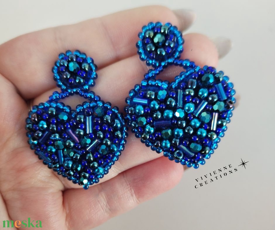 Blue heart fülbevaló - ékszer - fülbevaló - lógó fülbevaló - Meska.hu