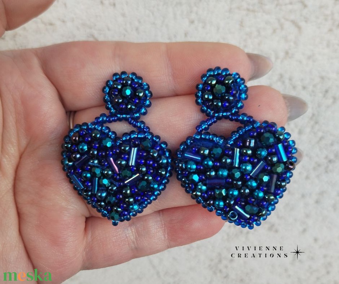 Blue heart fülbevaló - ékszer - fülbevaló - lógó fülbevaló - Meska.hu