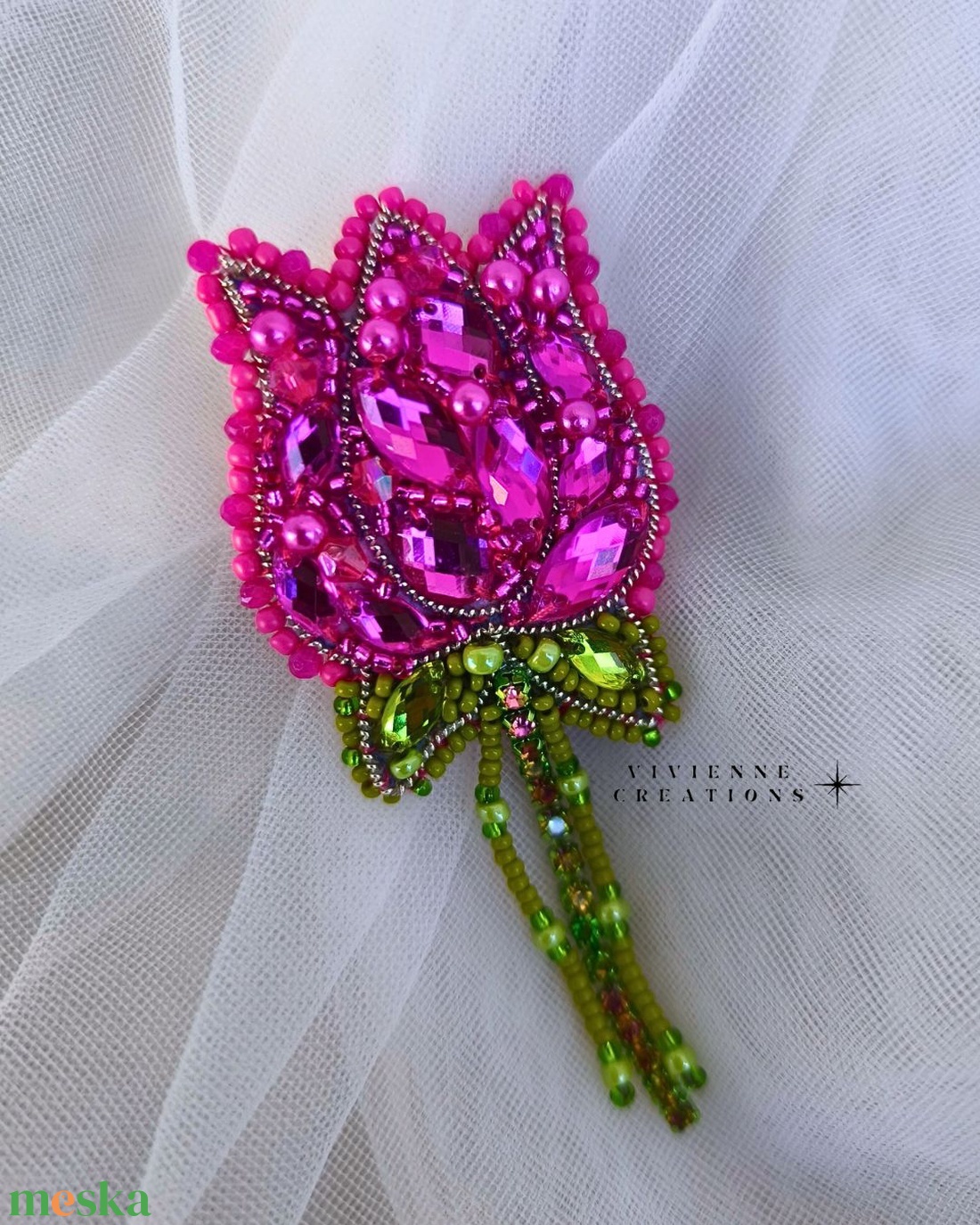 Tulipán bross -Pink - ékszer - kitűző és bross - Meska.hu