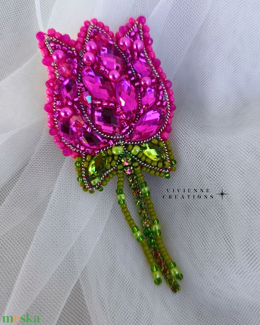 Tulipán bross -Pink - ékszer - kitűző és bross - Meska.hu