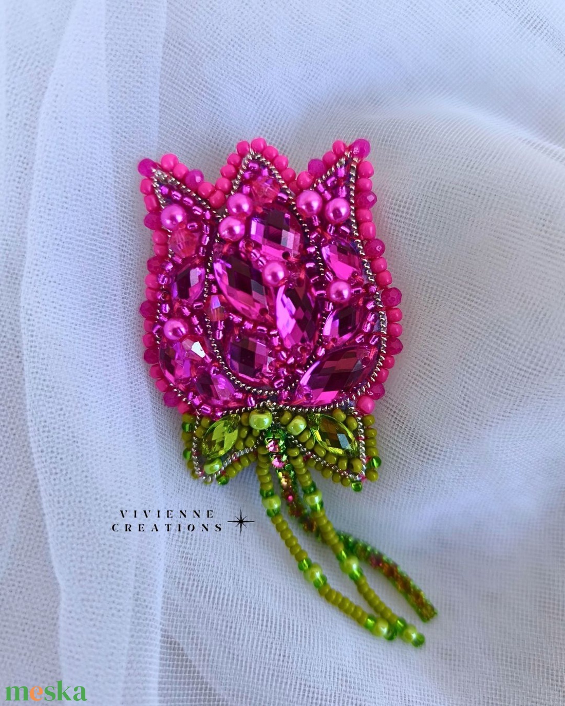 Tulipán bross -Pink - ékszer - kitűző és bross - Meska.hu