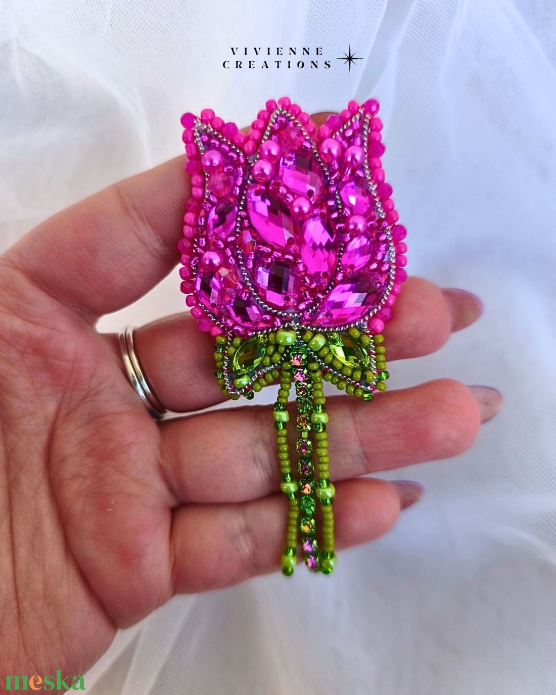 Tulipán bross -Pink - ékszer - kitűző és bross - Meska.hu