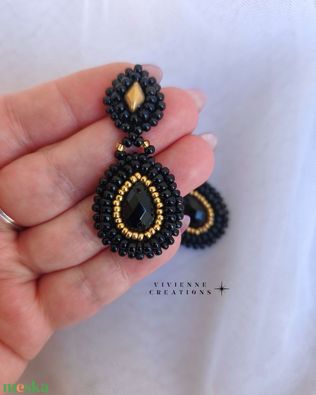 Black drop fülbevaló - ékszer - fülbevaló - lógó csepp fülbevaló - Meska.hu