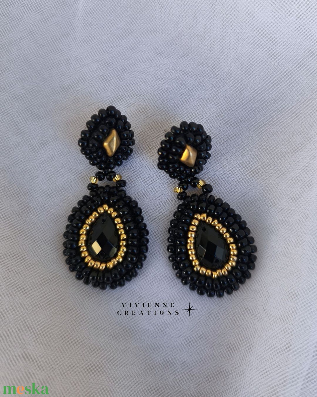 Black drop fülbevaló - ékszer - fülbevaló - lógó csepp fülbevaló - Meska.hu