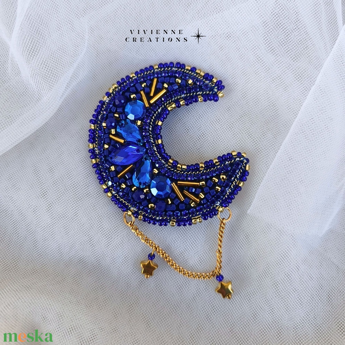 Moon Era bross királykék - ékszer - kitűző és bross - Meska.hu