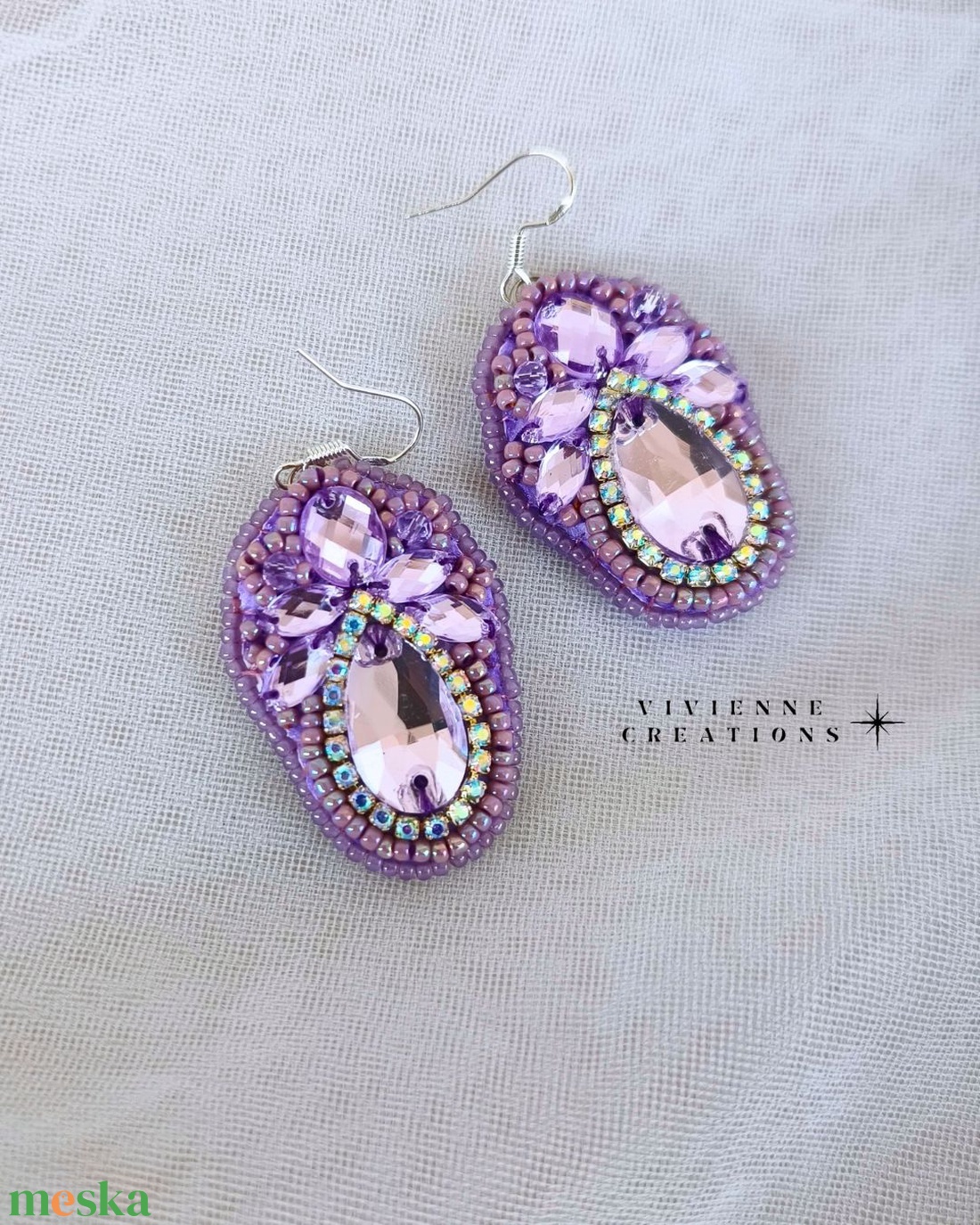 Lavender fülbevaló - ékszer - fülbevaló - lógó csepp fülbevaló - Meska.hu