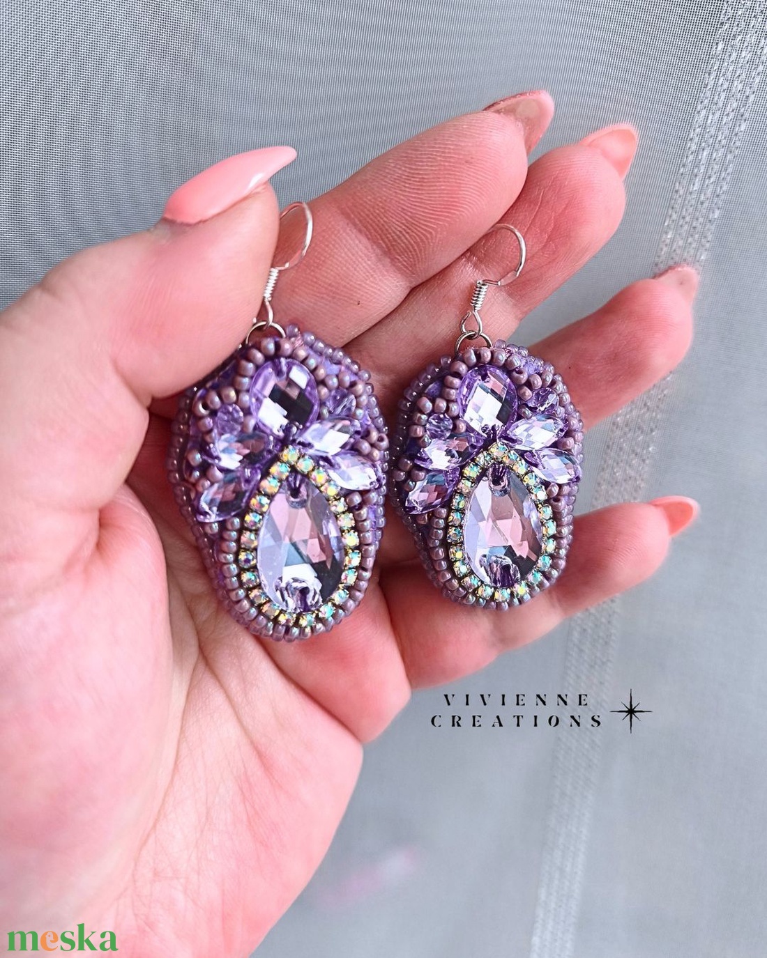 Lavender fülbevaló - ékszer - fülbevaló - lógó csepp fülbevaló - Meska.hu