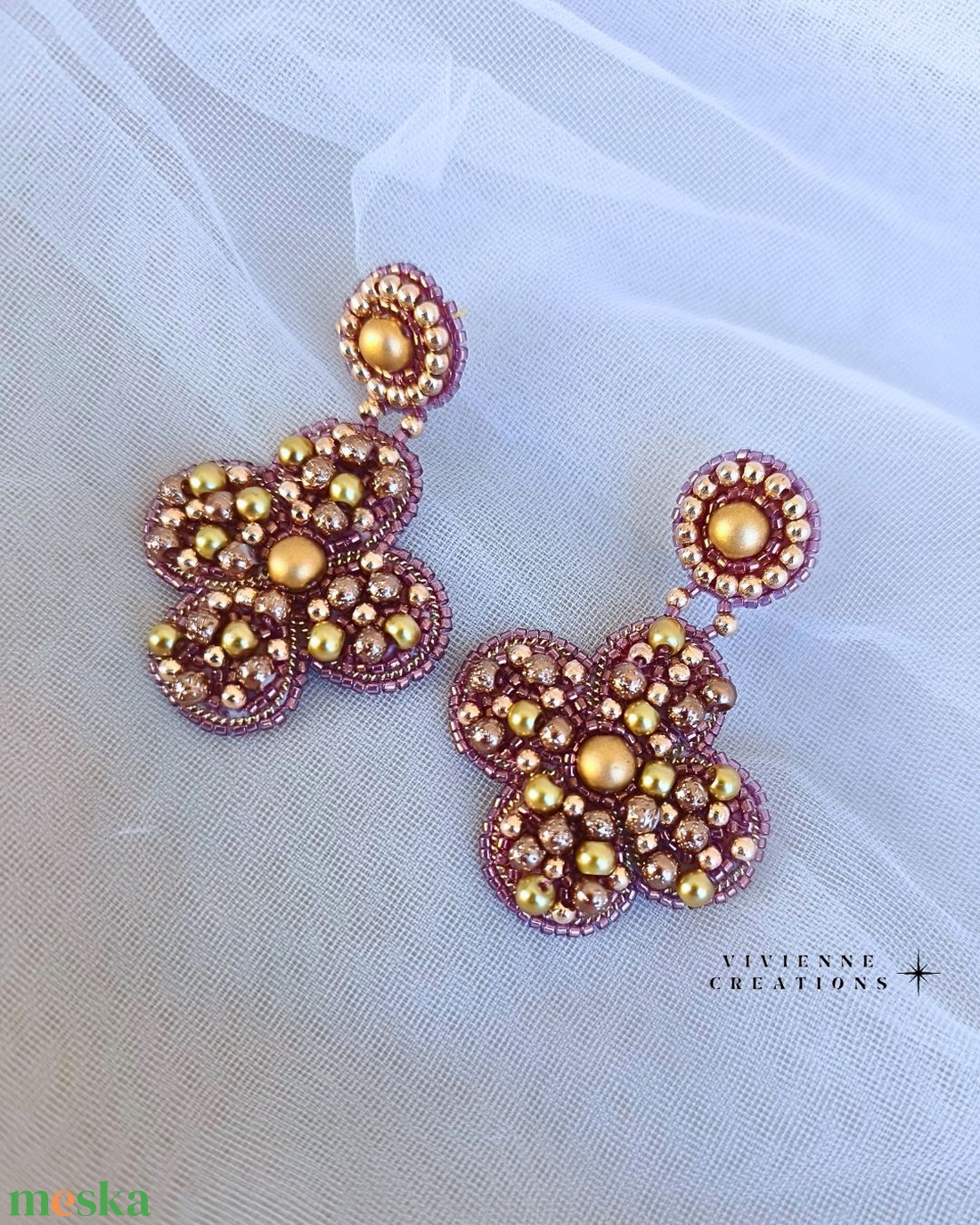 Annalise rosegold virágos fülbevaló - ékszer - fülbevaló - lógó fülbevaló - Meska.hu