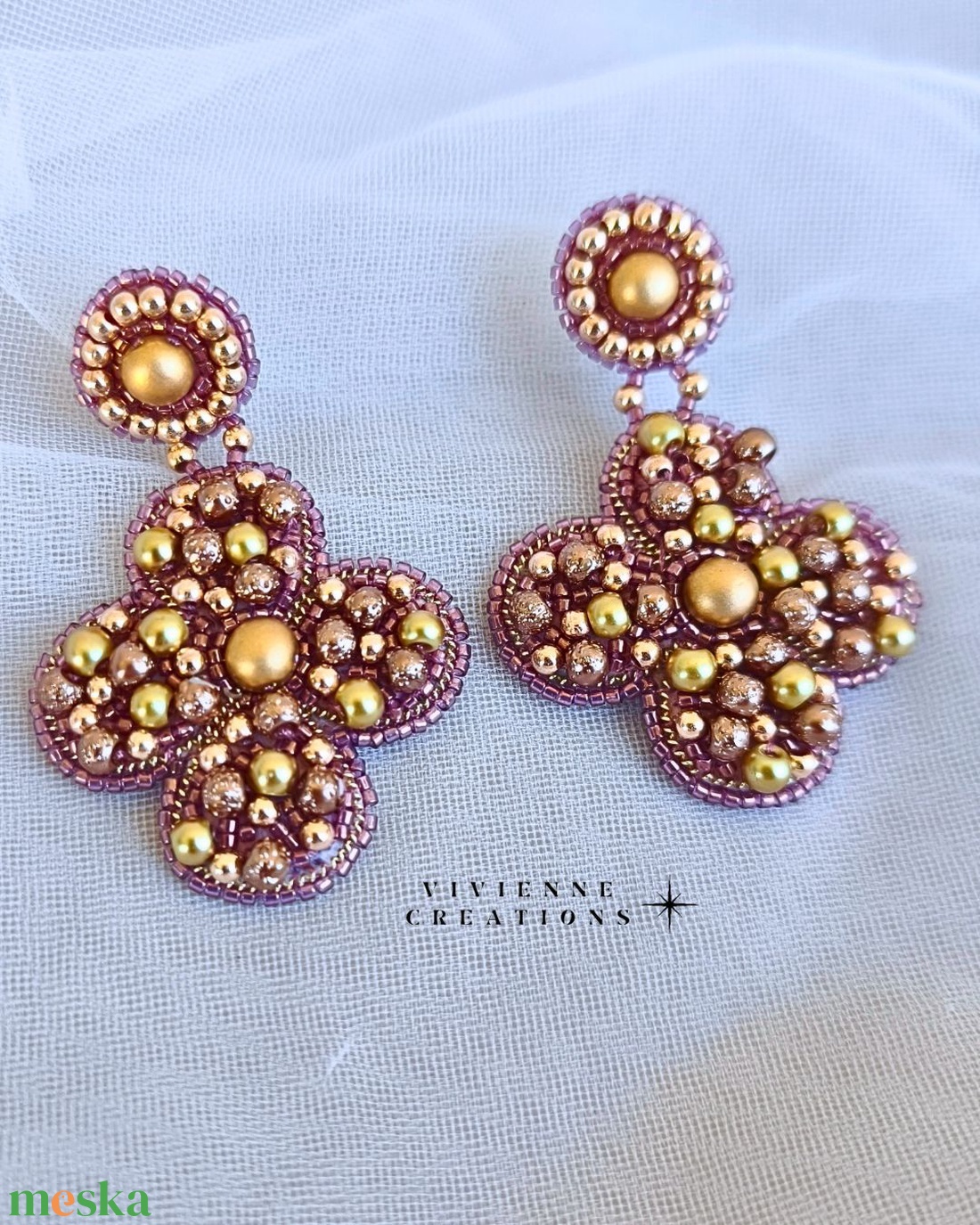 Annalise rosegold virágos fülbevaló - ékszer - fülbevaló - lógó fülbevaló - Meska.hu