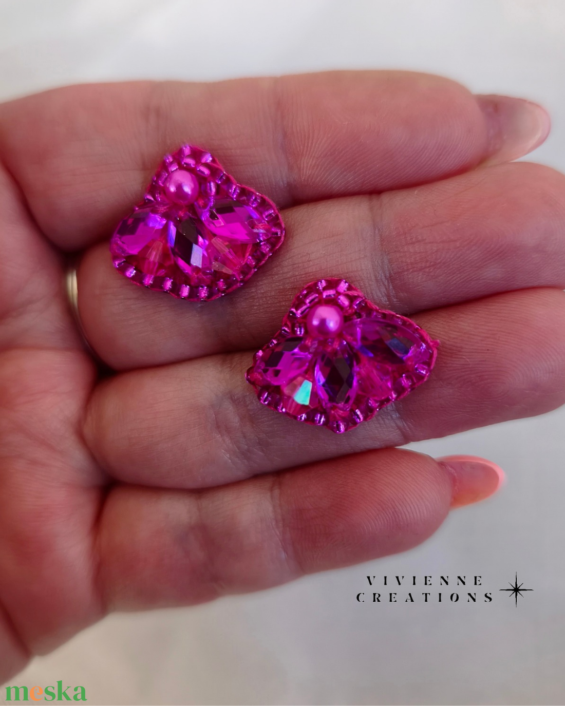 Tiny Shiny pink Alexandra - ékszer - fülbevaló - pötty fülbevaló - Meska.hu
