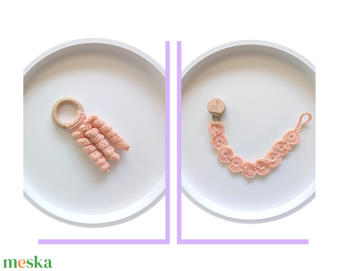 Horgolt baba szett rágóka + cumilánc - baba - mama - baba játékok - cumilánc - Meska.hu