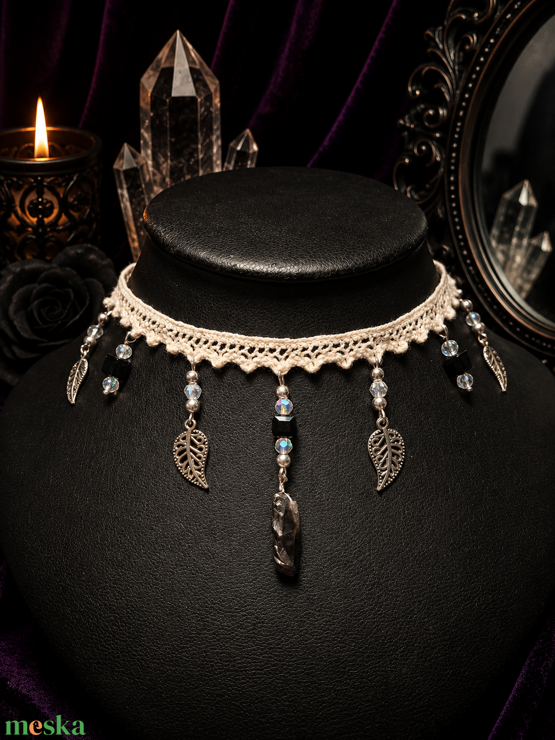 TITANIA choker kvarc kristály medállal - ékszer - nyaklánc - nyakpánt, gallér - Meska.hu