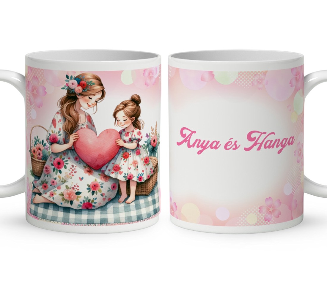 Kérd a neveddel - Anya és lánya szívecske mintás bögre - otthon & életmód - konyhafelszerelés, tálalás - tálalás - bögre & csésze - Meska.hu