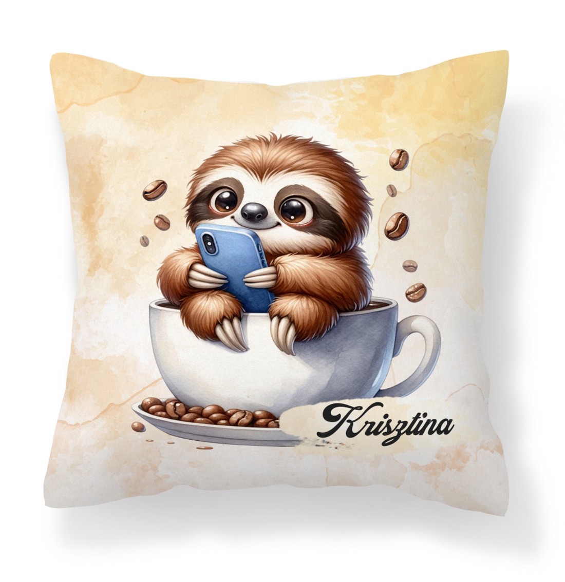 Névvel kérhető - Telefonozós Kávés lajhár mintás párna - otthon & életmód - lakástextil - párna & párnahuzat - díszpárna (belsővel együtt) - Meska.hu
