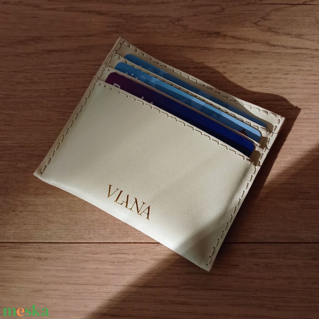 Bézs bőr kártyatartó - táska & tok - pénztárca & más tok - kártyatartó & irattartó - Meska.hu