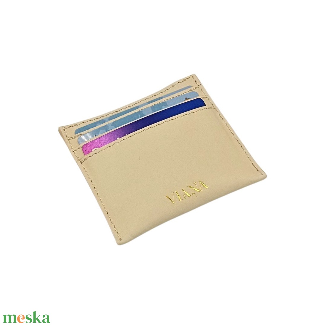 Bézs bőr kártyatartó - táska & tok - pénztárca & más tok - kártyatartó & irattartó - Meska.hu