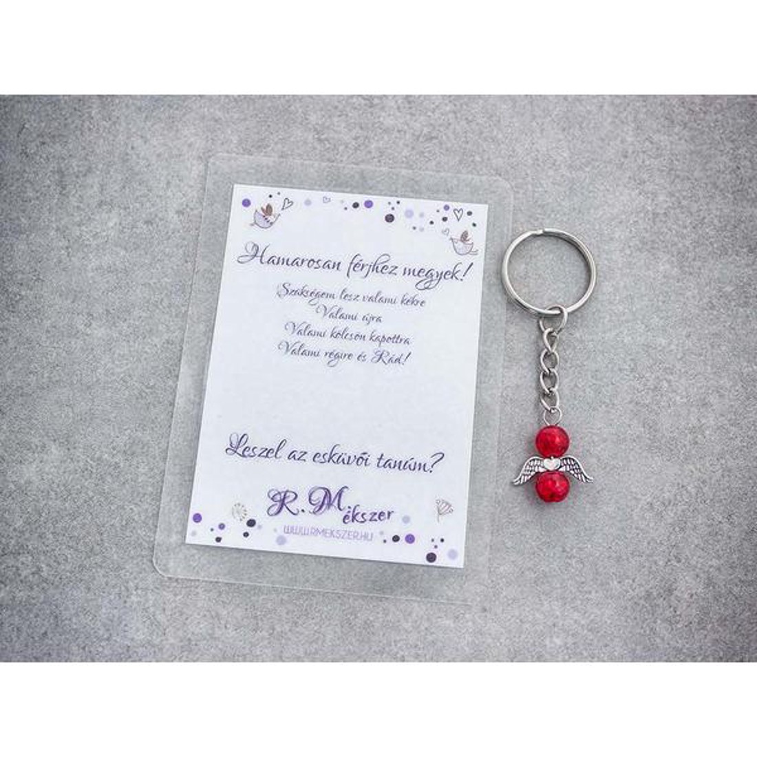Hamarosan férjhez megyek piros angyal medálos kulcstartó - esküvő - meghívó & kártya - tanú felkérő - Meska.hu