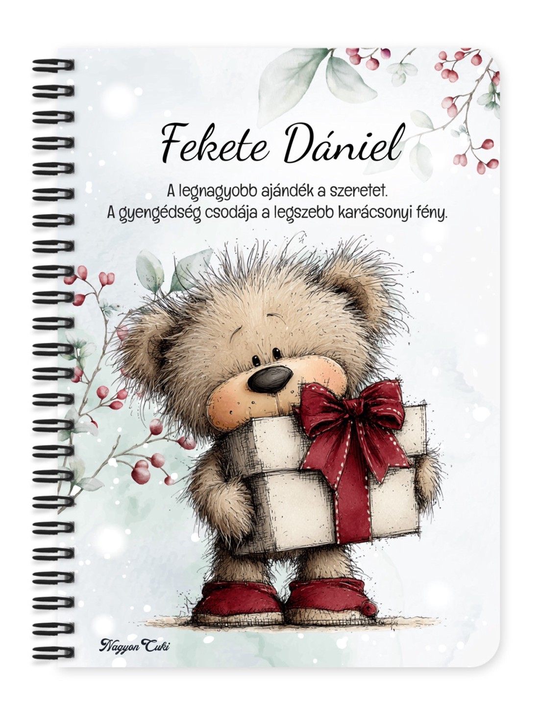 Személyre szabható - Cuki téli maci ajándékkal mintás A5-ös füzet - otthon & életmód - papír, írószer - jegyzetfüzet & napló - Meska.hu