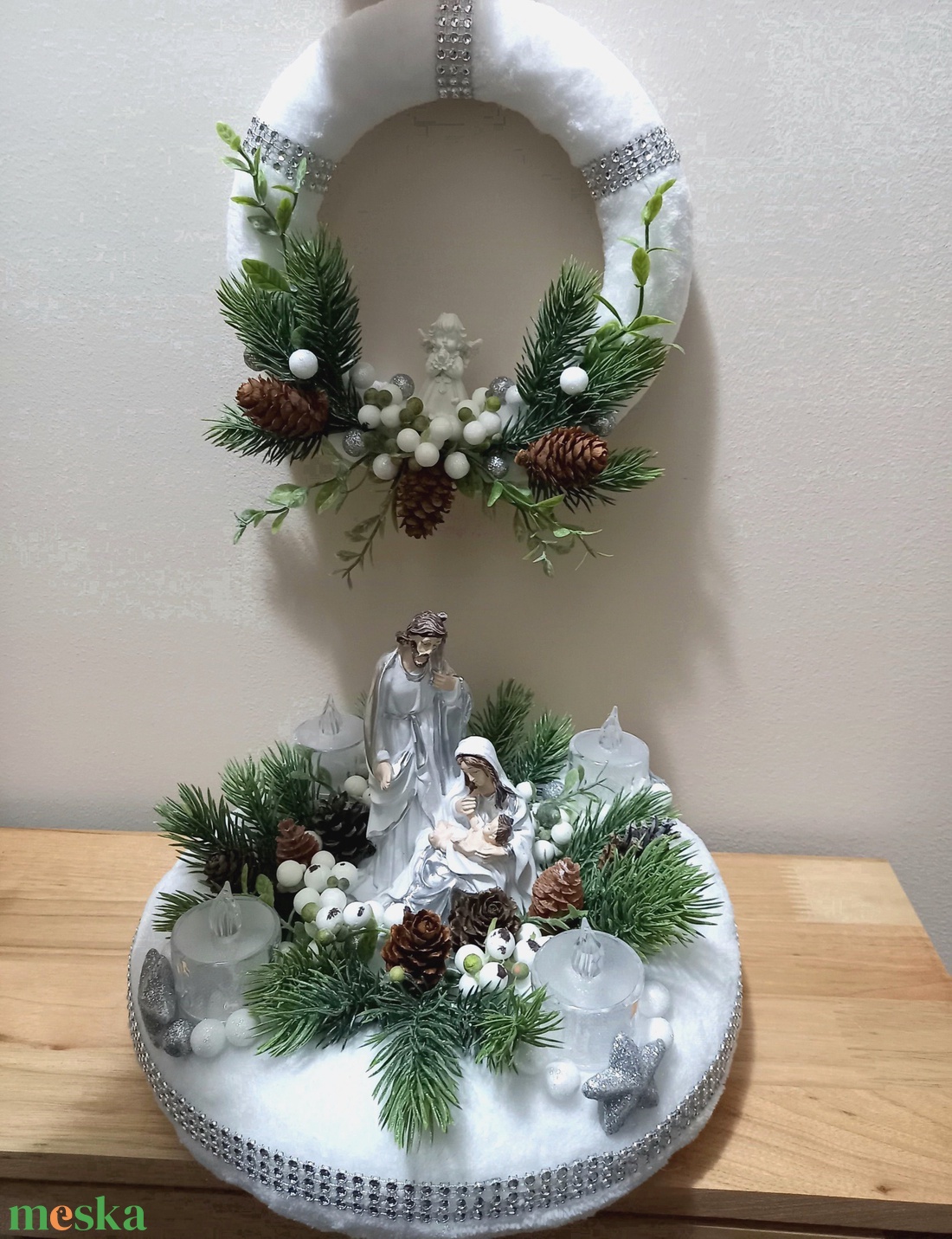 Betlehemes adventi koszorú és ajtódísz ledes gyertyákkal - karácsony - adventi díszek - adventi koszorú - Meska.hu