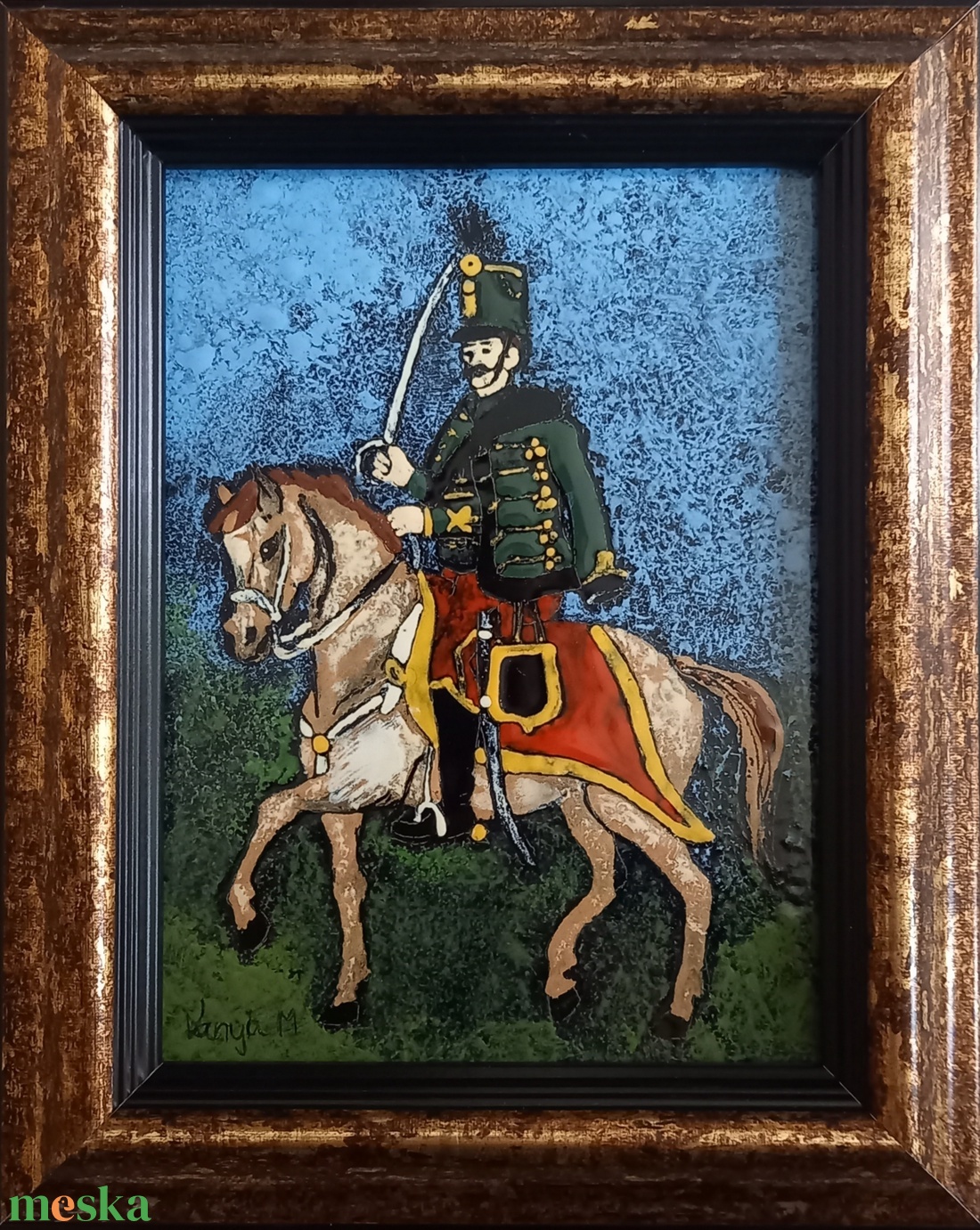 Magyar huszár - tűzzománc kép - művészet - festmény - tűzzománc - Meska.hu