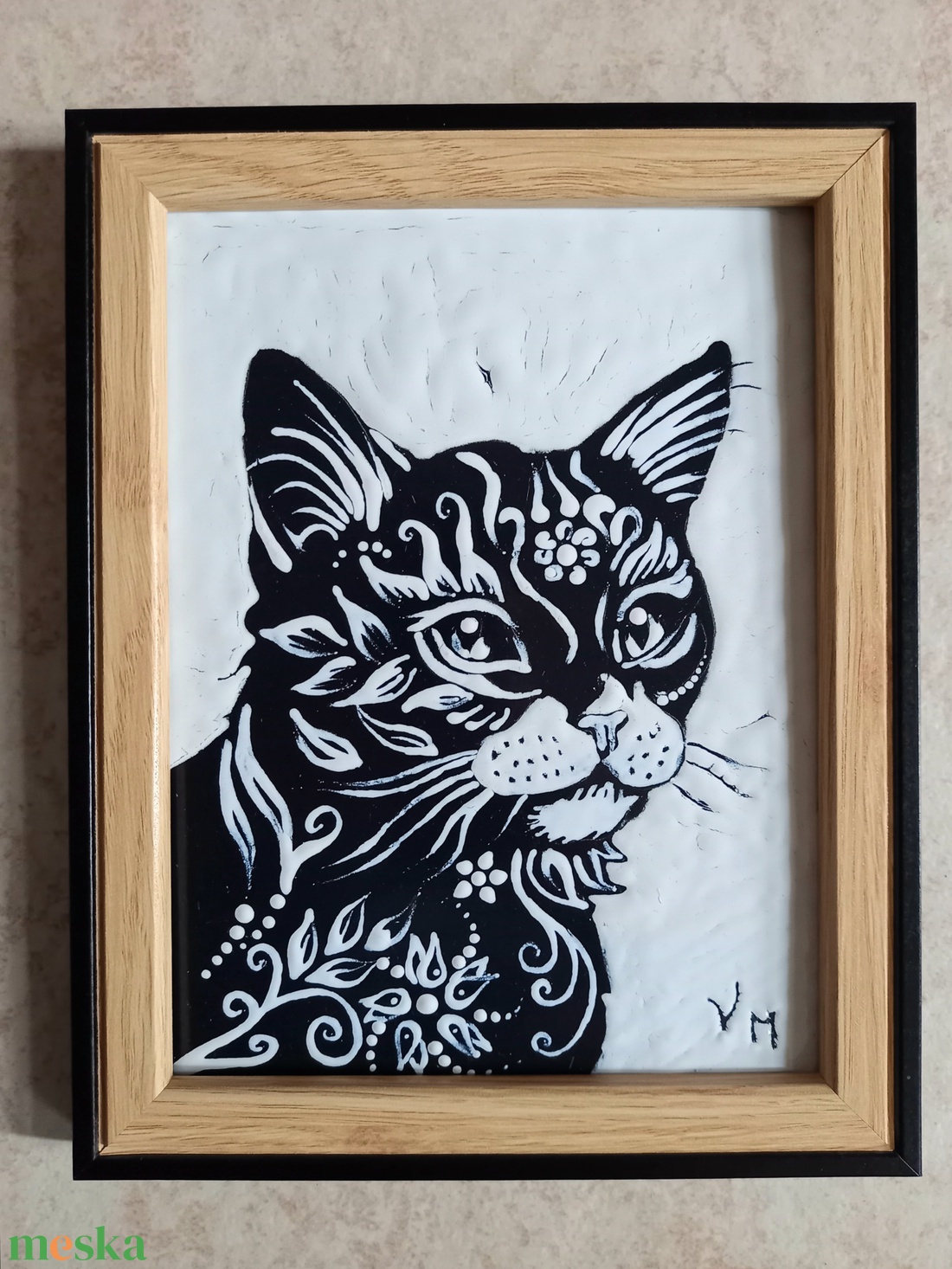 Macska - tűzzománc kép - művészet - festmény - tűzzománc - Meska.hu